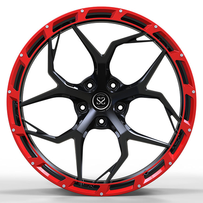Black Spokes Monoblock 1 Piece Luxury Forged Wheels Red Cover Rings Alloy Rims