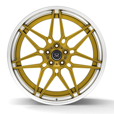 Gold Brush Spokes 2 Piece Forged Wheels 20inch Rotational Polish Stepped Lips Rims