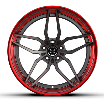 Staggered 3 Piece Forged Grey Red Wheels For 20inch Alloy Car Super Concave Rims